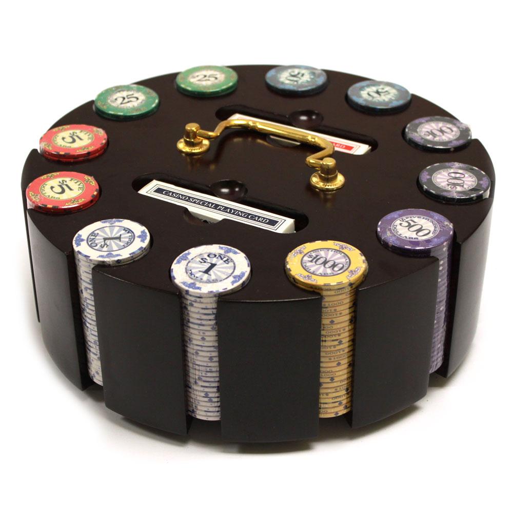 300 Scroll Poker Chips with Wooden Carousel