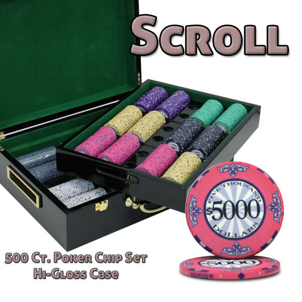 500 Scroll Poker Chips with Hi Gloss Case