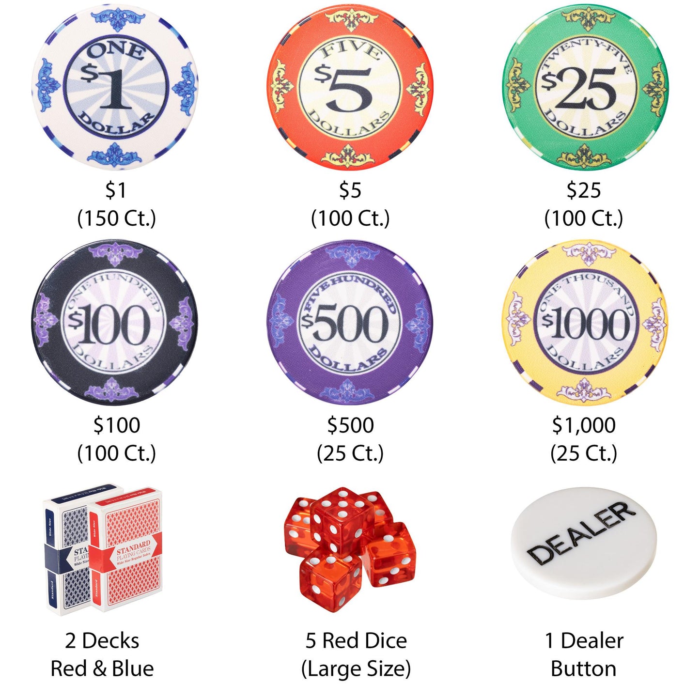 500 Scroll Poker Chips with Walnut Case