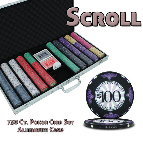 750 Scroll Poker Chips with Aluminum Case