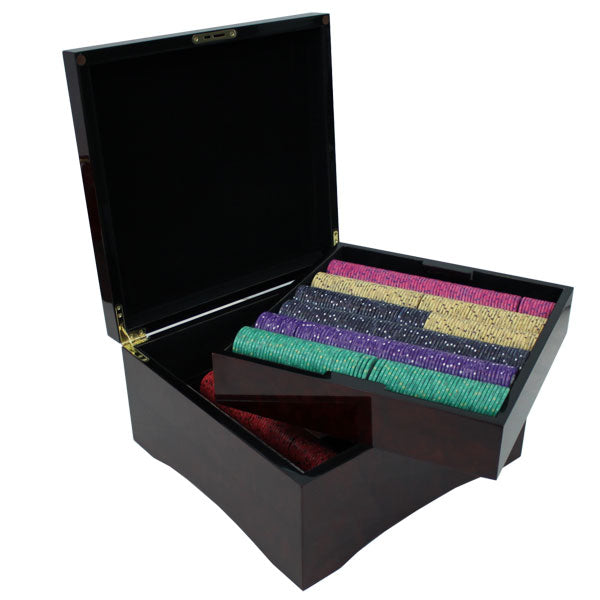 750 Scroll Poker Chips with Mahogany Case
