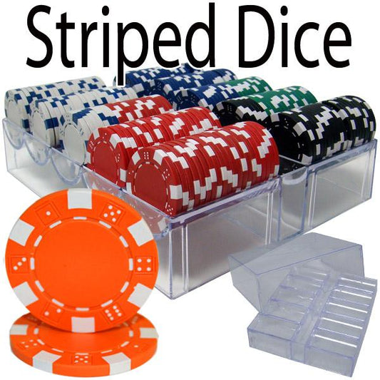 200 Striped Dice Poker Chips with Acrylic Tray