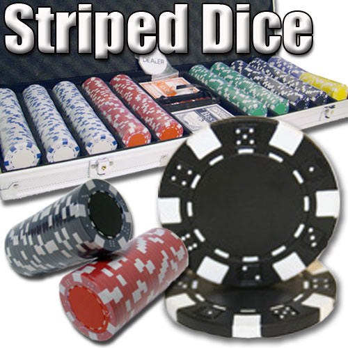 500 Striped Dice Poker Chips with Aluminum Case