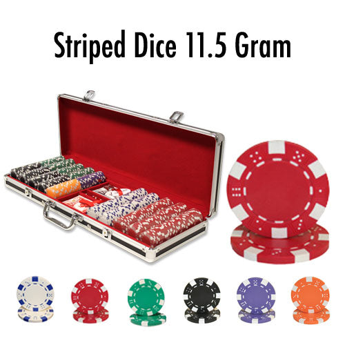 500 Striped Dice Poker Chips with Black Aluminum Case