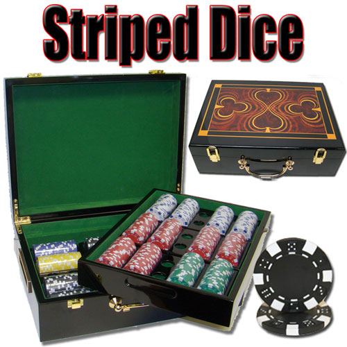 500 Striped Dice Poker Chips with Hi Gloss Case
