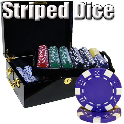 500 Striped Dice Poker Chips with Mahogany Case