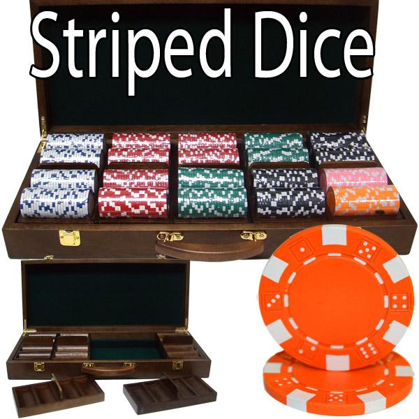 500 Striped Dice Poker Chips with Walnut Case