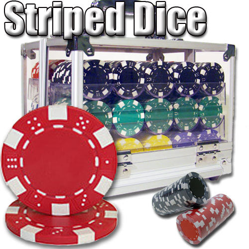 600 Striped Dice Poker Chips with Acrylic Carrier