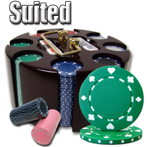 200 Suited Poker Chips with Wooden Carousel