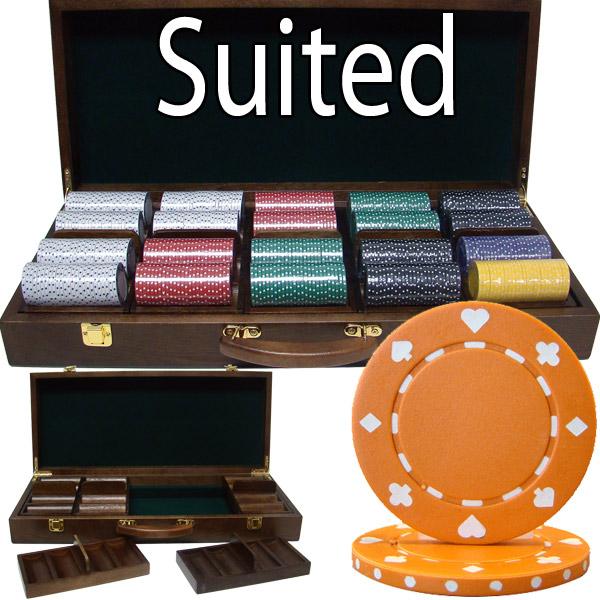 500 Suited Poker Chips with Walnut Case