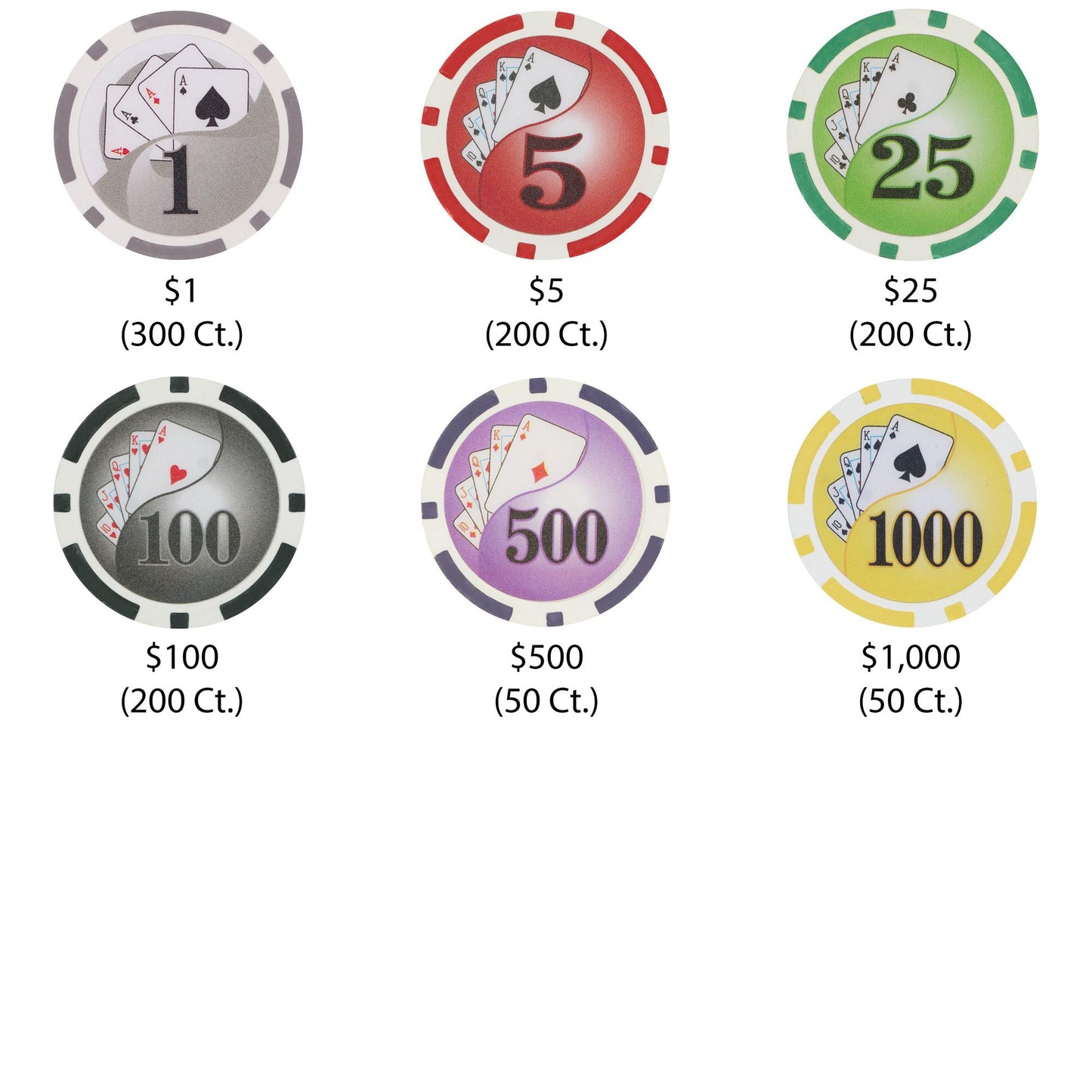 1000 Yin Yang Poker Chips with Acrylic Carrier
