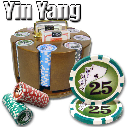 200 Yin Yang Poker Chips with Wooden Carousel