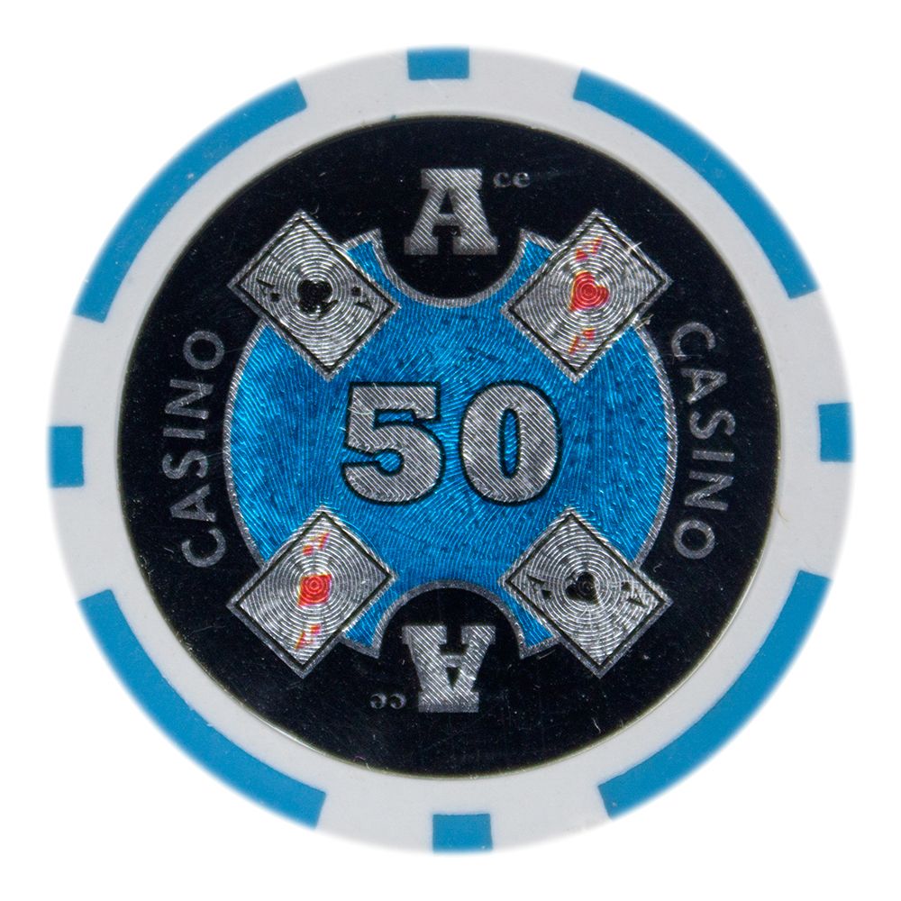 Light Blue Ace Casino Poker Chips - $50