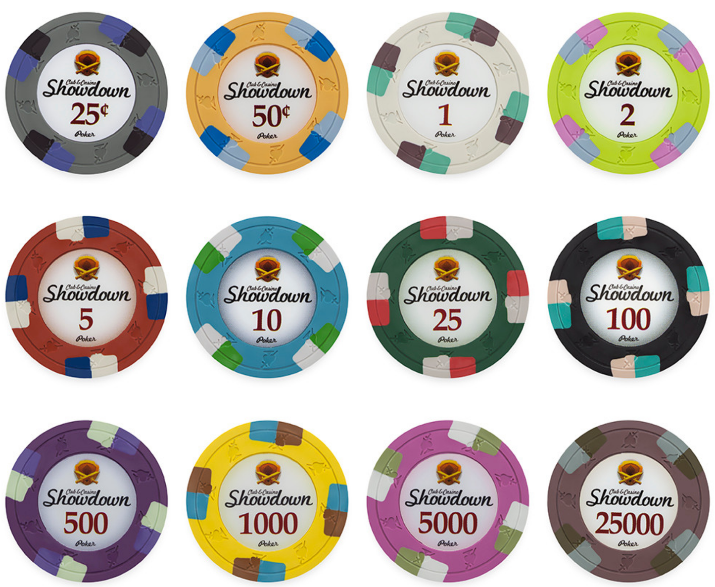 Showdown Poker Chips Set - 500 Heavyweight (13.5-Gram) Clay Composite Chips, Playing Cards, Dealer Button, & Hi-Gloss Wooden Case - Professional